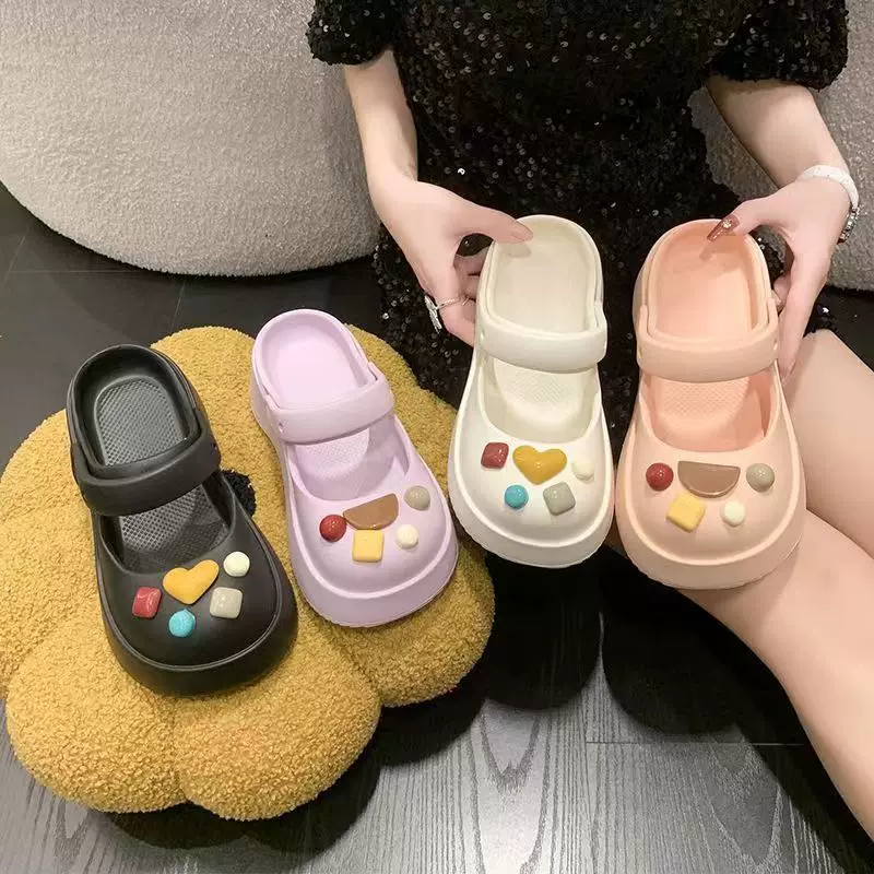 洞洞鞋女夏季外穿玛丽珍厚底包头学生防滑软底沙滩凉拖厚底增高