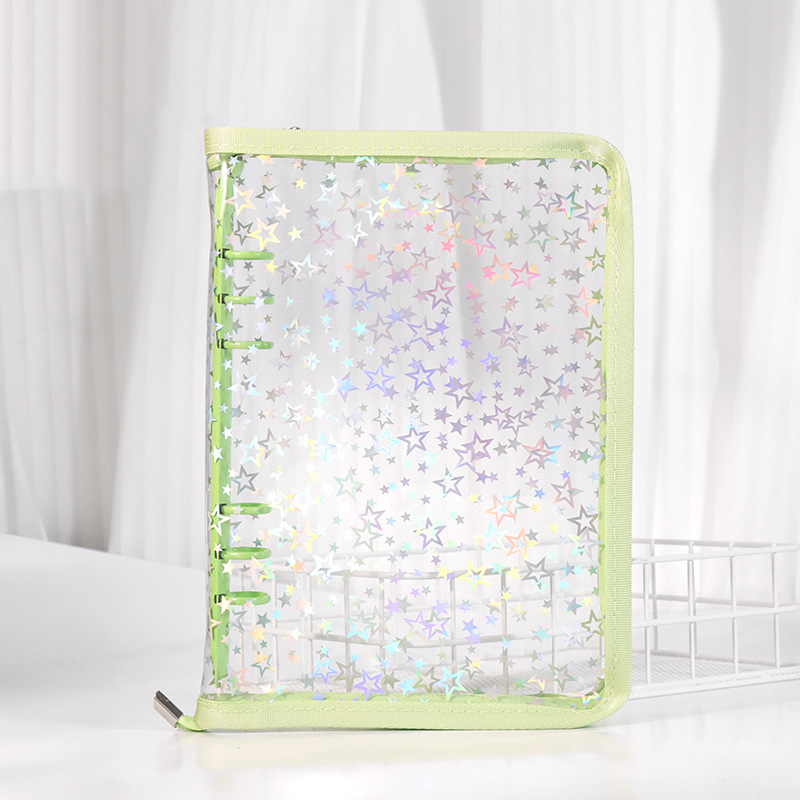 En stock linda bolsa de almacenamiento de celebridades de internet libro de hojas sueltas de seis agujeros ins estilo star-chasing a5a6 cremallera transparente libro de mano shell