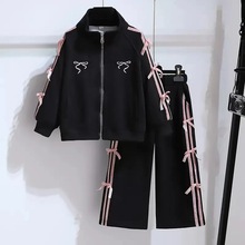 中大童春秋季新款洋气甜美公主风套装女童拉链外套裤子两件套