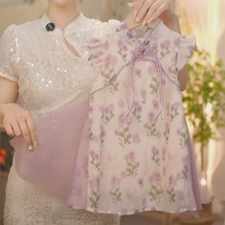 现货SC150【紫丁香】女童夏季新中式紫色网纱小飞袖新款国风旗袍|undefined