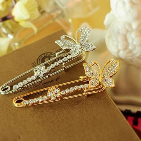 Broche mariposa de strass, joyería elegante para regalo