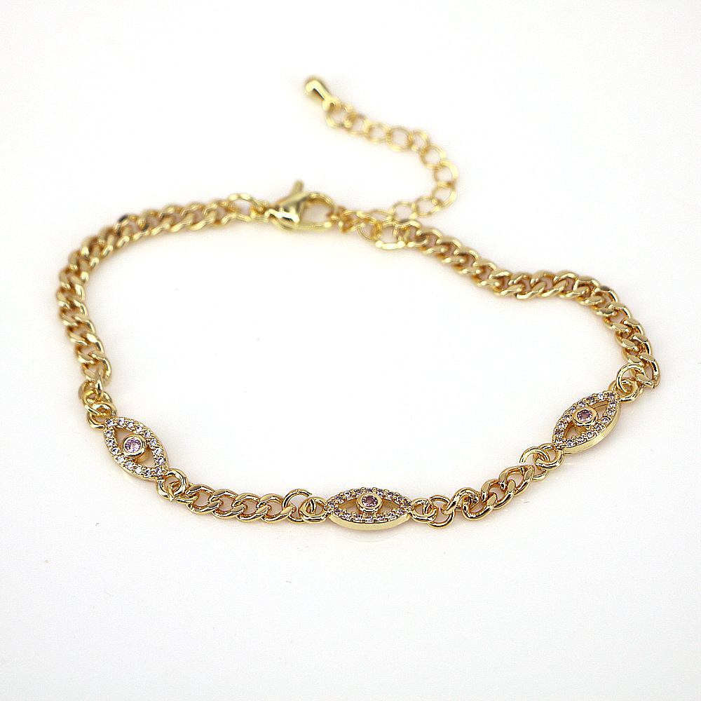 simple eye copper gold-plated inlaid color zirconium devilu0027s eye bracelet