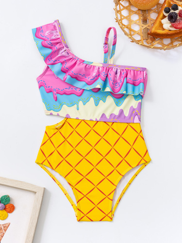 Girl's one-shoulder strap bikini separates set for girls, cute swimming suit for toddlers and infants