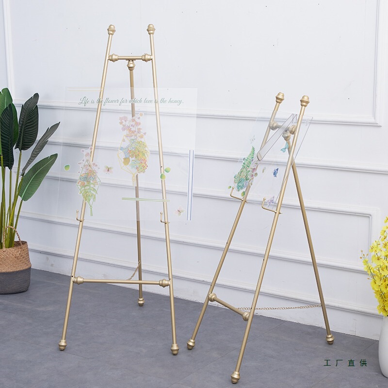 Trendy Luxury Wedding Welcome Photo Display Stand Nordic Sales Department Advertising Iron Easel Metal Photo Frame Floor-Standing