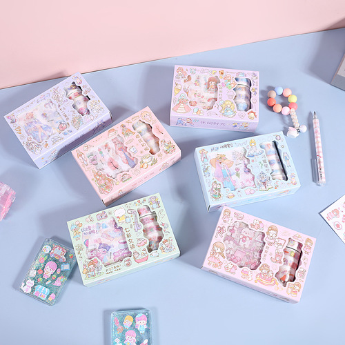 Cartoon cute handbook tape gift box for students and children diy washi tape creative decorative stickers