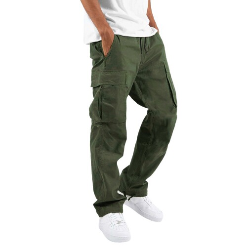 Summer Men's Work Pants with Drawstring and Multiple Pockets, European and American Independent Station, Casual Long Pants