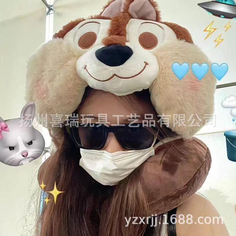 Мультяшный японский бурундук плюшевая пара с капюшоном U-образная подушка шея подушка для сиесты путешествия самолет с шляпой подушка