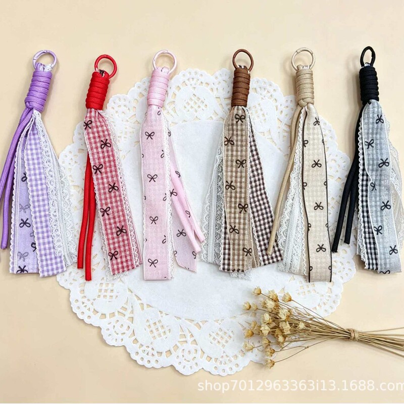 New Miu-Style Bow Lace Phone Strap Dopamine Bag Plush Keychain Blind Box Pendant