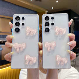 韩风粉色蝴蝶结三星S25ULTRA手机壳适用S24plus透明A17简约A06女