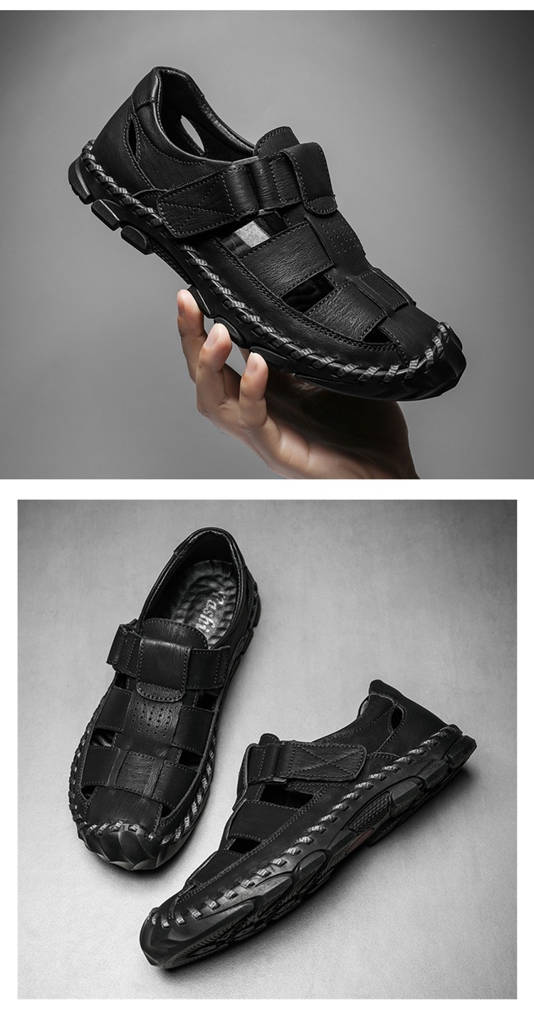 Genuine Leather Closed-toe Men's Sandals Comfortable Slip-on Shoes_voghion.com