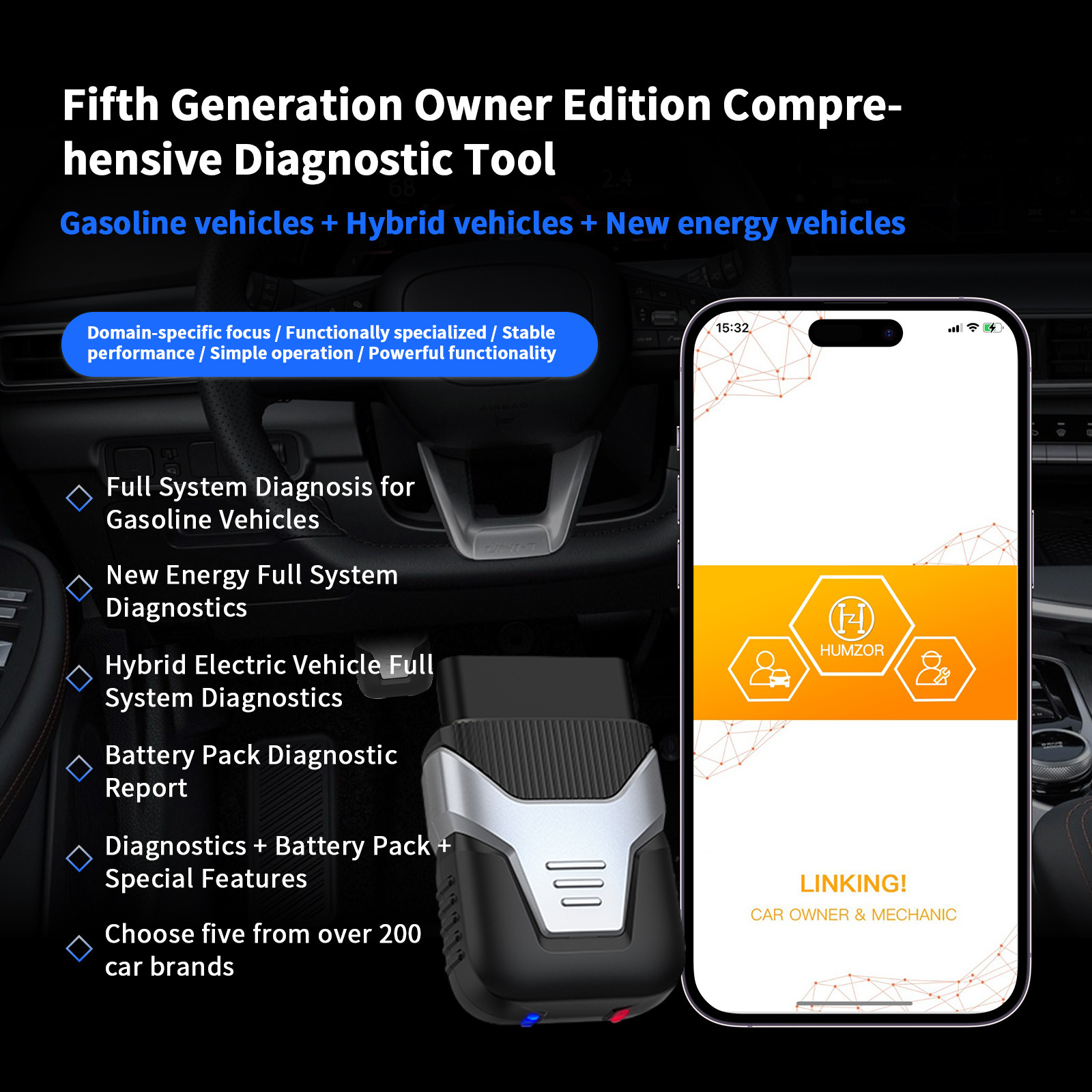 New energy vehicle fault diagnostic instrument battery pack single cell voltage three electric system OBD mobile phone detector