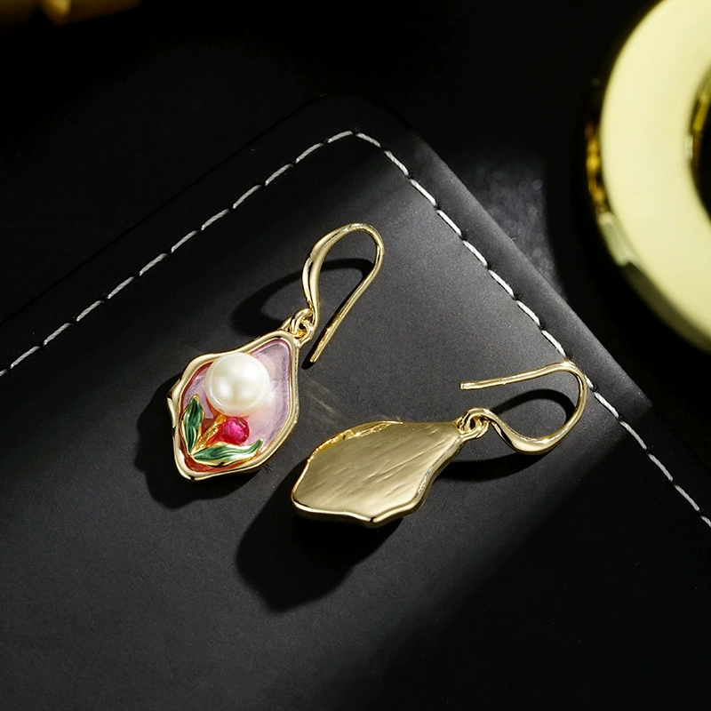 Серьги из жемчуга, ручная роспись, стиль легкой роскоши