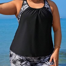 亚马逊时尚欧美款休闲风背心款两件套遮肚妈妈装保守沙滩泳衣女