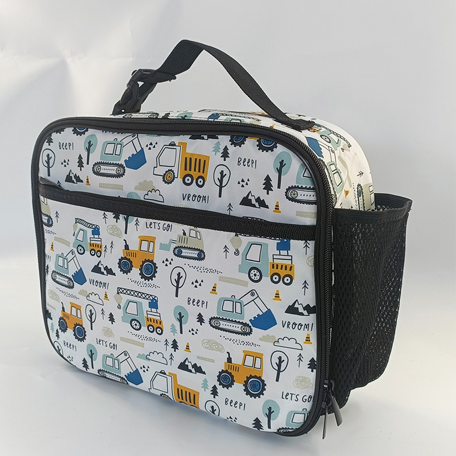 Nuevo producto impresa bolsa de almuerzo de automóvil de dibujos animados bolsa de almuerzo de coches bolsa de almuerzo de estudiantes de primaria y secundaria