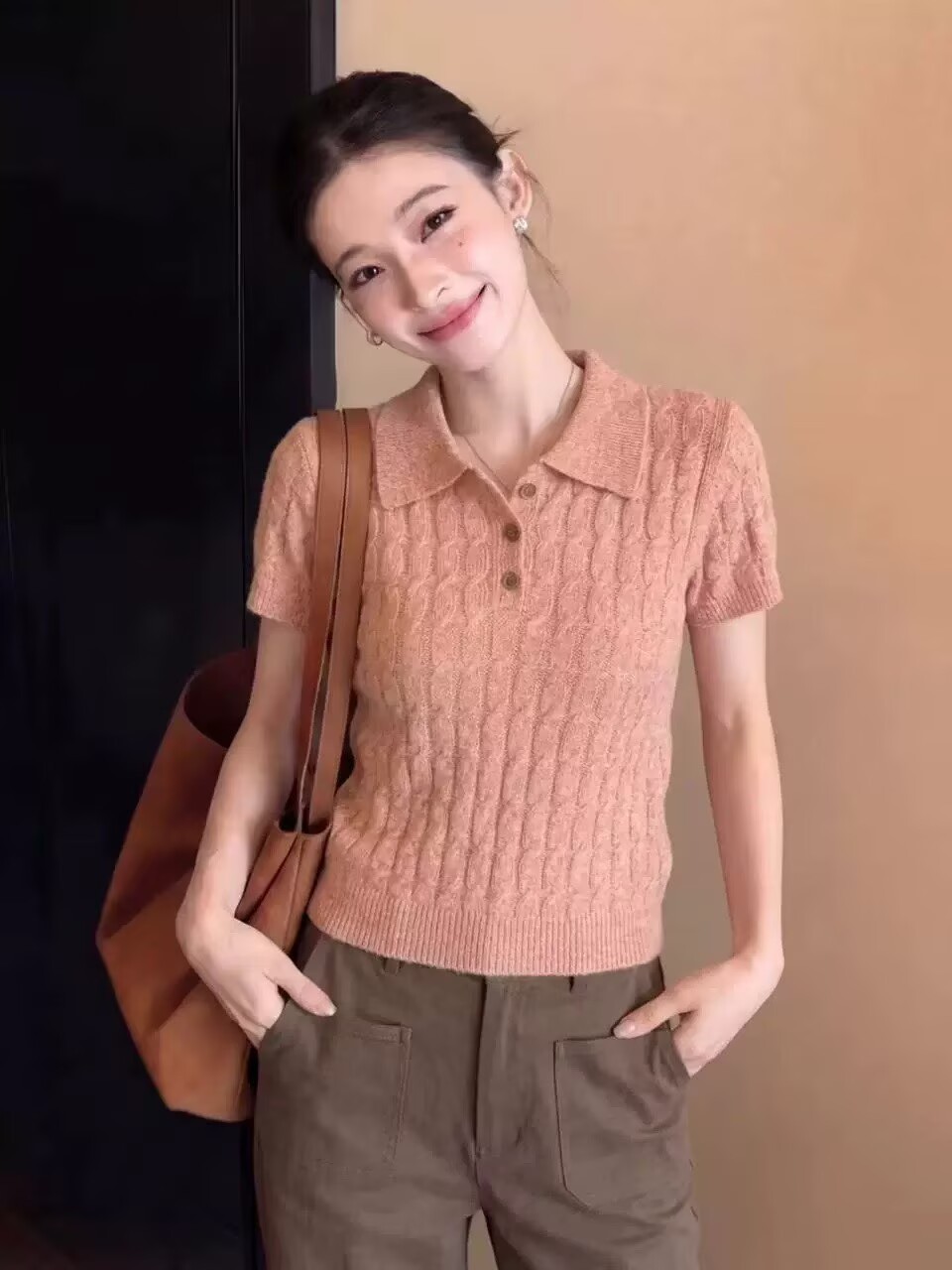 Áo thun polo nữ tay ngắn phong cách Hàn Quốc, chất liệu cotton dệt kim mềm mại — màu sắc