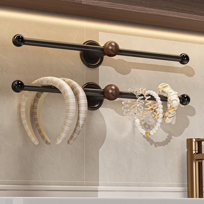 Hairband Storage Rack Walnut Bathroom Wall-Mounted Punch-Free Rubber Band Headband Hair Accessories Artifact Hair Band Hook