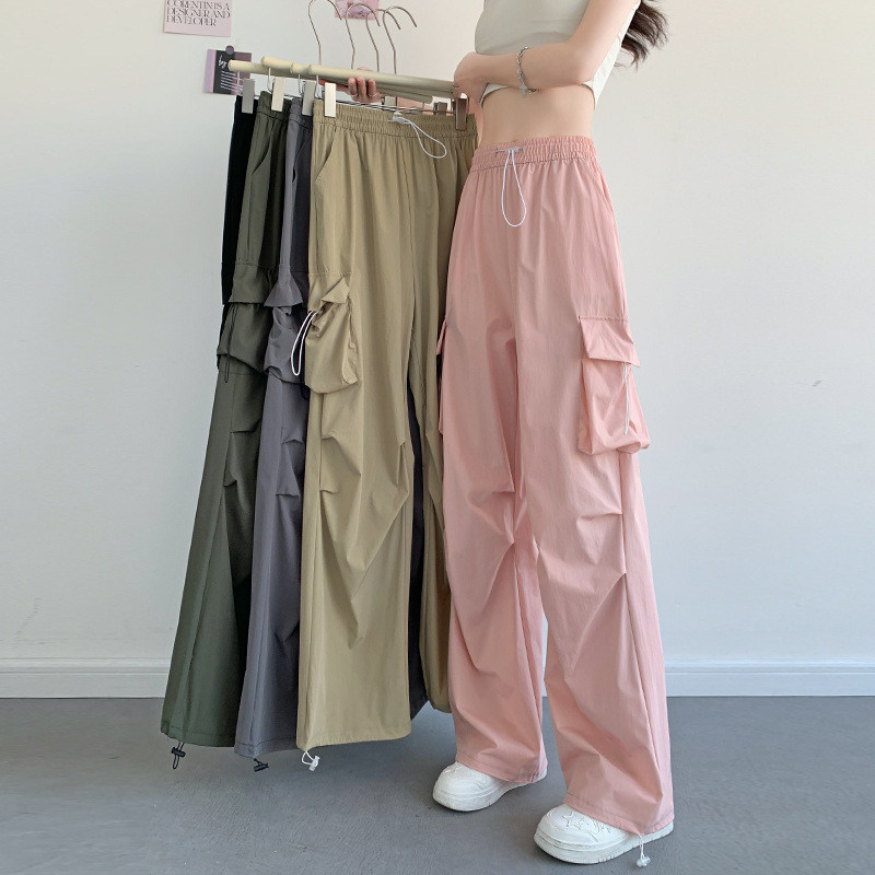 Women's American-Style Work Pants 2026 New Spring Thick Outdoor Casual Straight High-Waisted Hiking Wide-Leg Pants for Petite Sizes