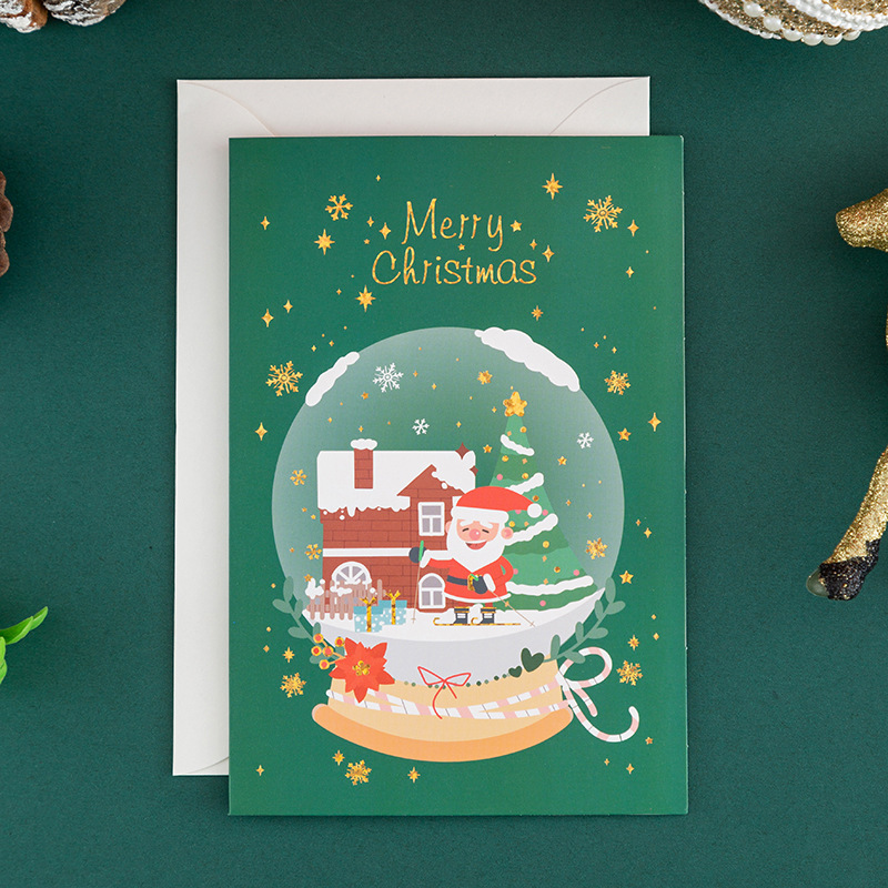 En stock Nuevo Dorado Tarjeta de felicitación de Navidad dibujos animados vacaciones Nochebuena Tarjeta de Navidad bendición deseo Tarjeta de mensaje