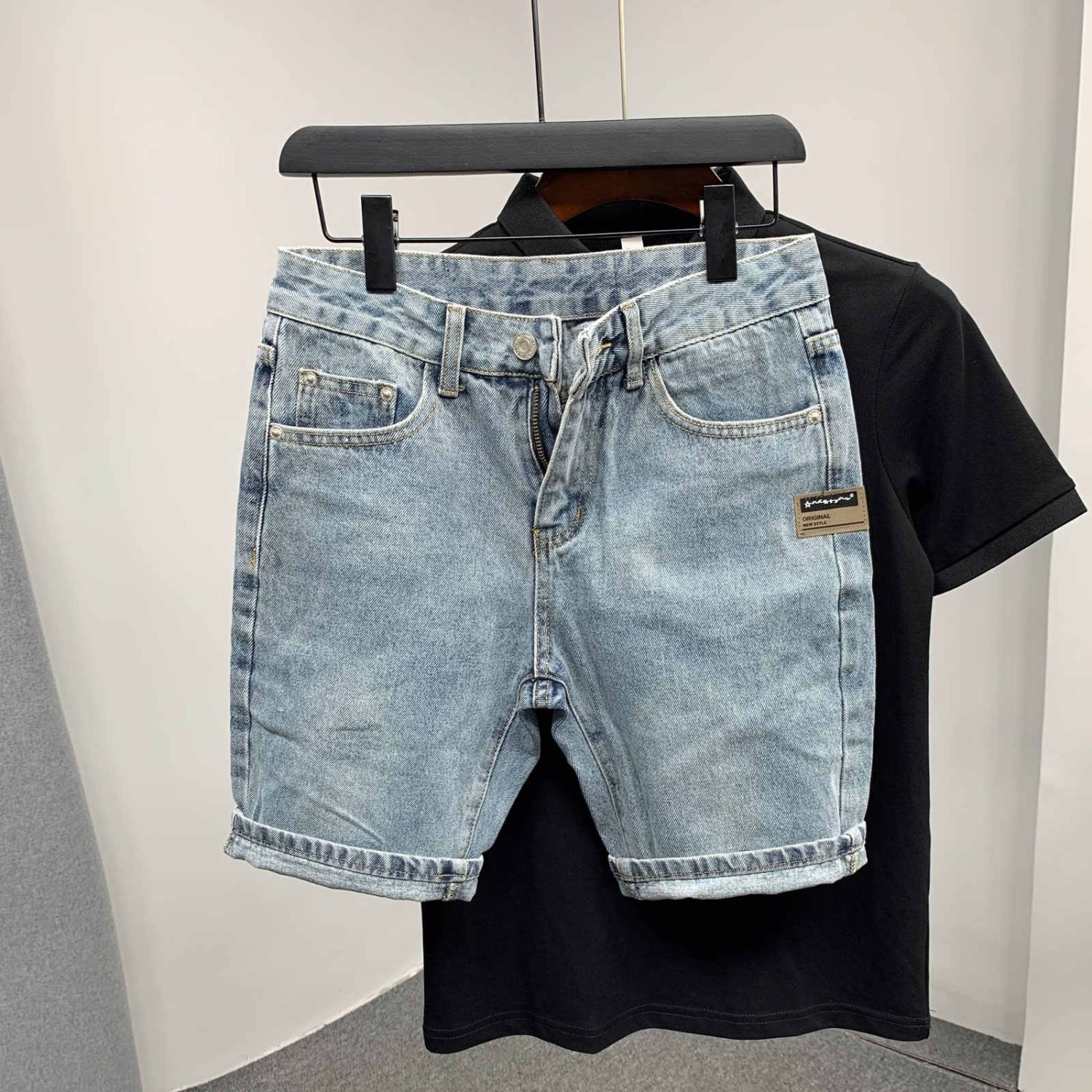Men's Retro Blue Denim Shorts High End Casual Five Point Pants Summer Trendy Outerwear_mkmklike.com