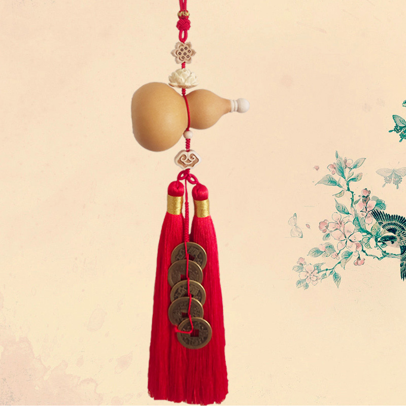 Exquisitely crafted high-end faucet opening and inlaid gourd wooden stopper, five emperor coins, copper coins, door and window, living room, entryway, car pendant