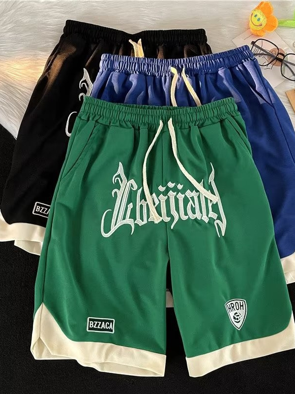 Marca de moda color sólido costura de contraste simple tubo recto suelto de cinco puntos pantalones deportivos casuales de verano pantalones cortos masculinos ins