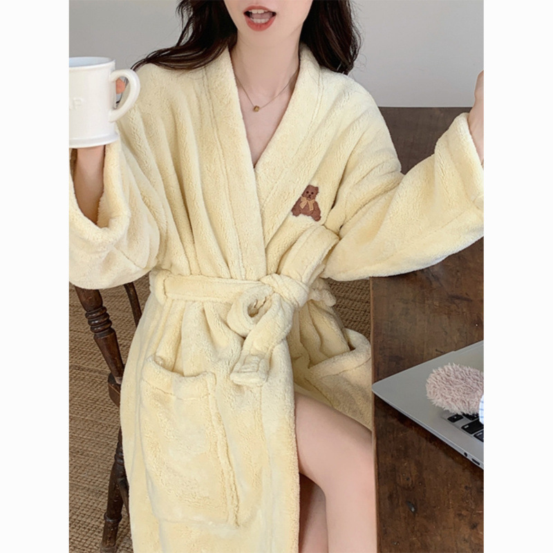나이트 가운 여성의 2023 겨울 산호 양털 두꺼운 잠옷 여자 플란넬 기모 겨울 테더 목욕 가운 홈 옷
