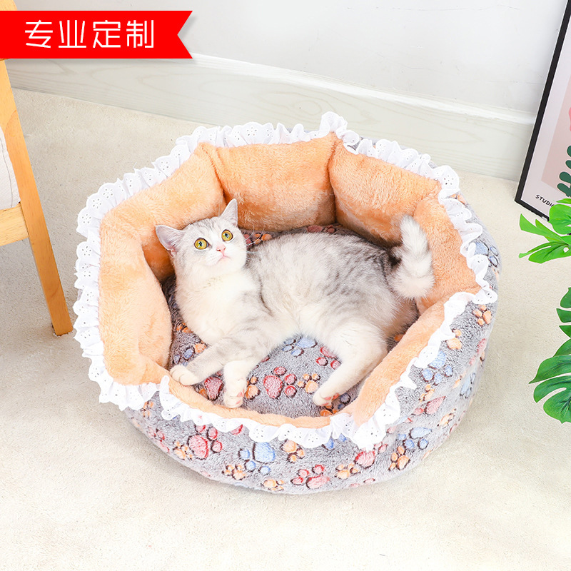 Nido para gatos, encaje de franela, nido para mascotas, perrera suave y cómoda, cama para gatos de moda dulce, fábrica de camas para perros al por mayor