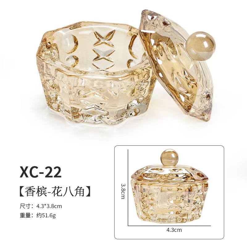 Uña ámbar champán cubierta de cinta de vidrio cristal taza de cristal líquido joyería de forma especial taza de lavado de lápiz especial para manicuras