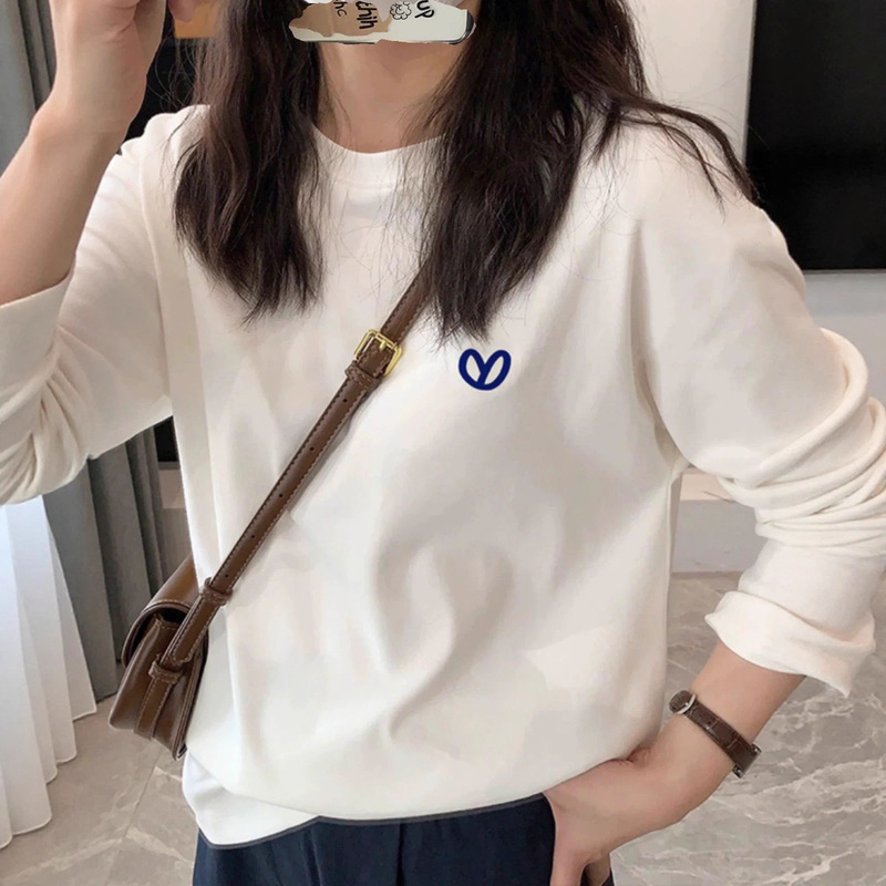 白色长袖t恤纯棉宽松圆领打底衫女内搭大码上衣秋季2025新款女装|undefined