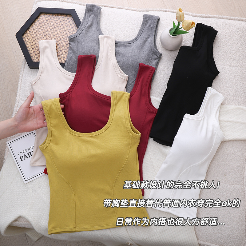 Primavera y verano nuevo chaleco de todo fósforo de color sólido para mujer, espalda hermosa, delgado con almohadilla para el pecho, ropa interior de talla grande, top sin mangas