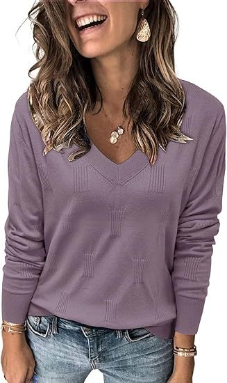Europeo y americano transfronterizo amazon venta caliente de las mujeres de moda con cuello en v jersey de manga larga de punto costilla suéter casual top