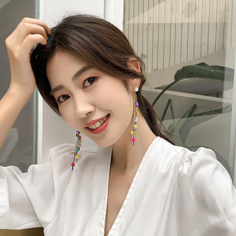 Korean style candy color star paper clip tassel earringspicture1