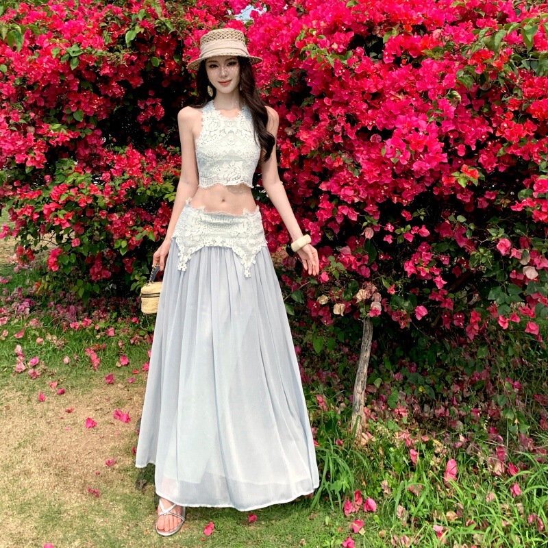 Your Lazy Louvre Fantasy Elegant Sweet and Delicate Eyelash Lace Top + Long Skirt Set for Women Your Lazy Louvre Fantasy Elegant Sweet and Delicate Eyelash Lace Top + Long Skirt Set for Women