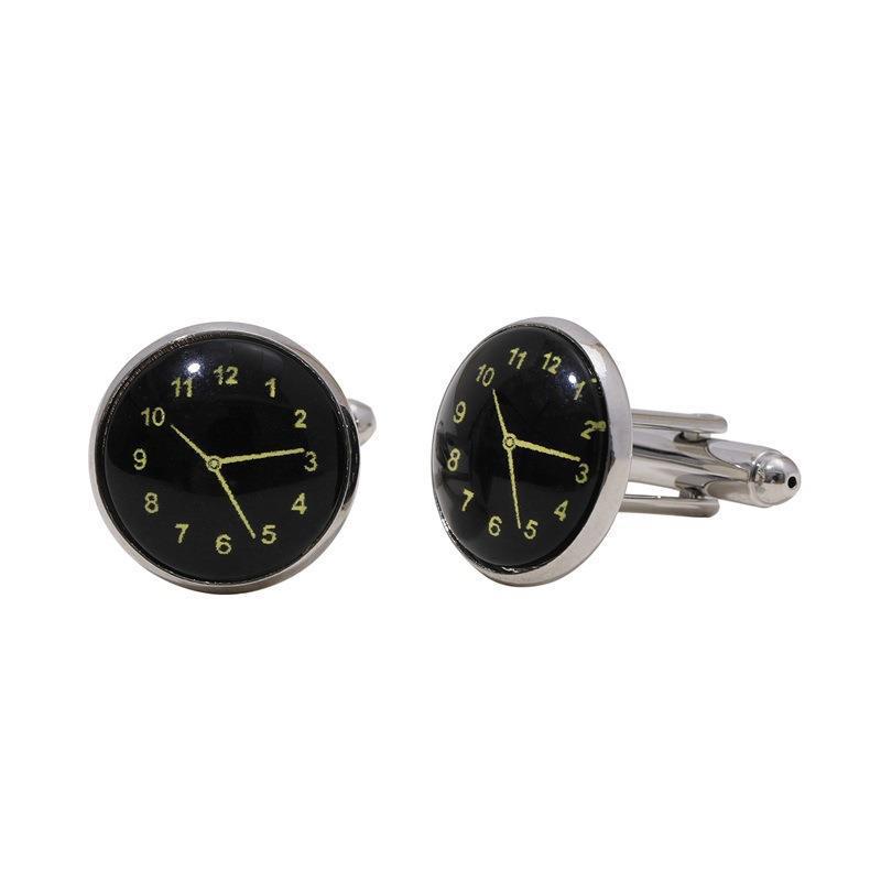ins new clock cufflinks light luxury time gem cuff nails classic French high end shirt cufflinks_voghion.com