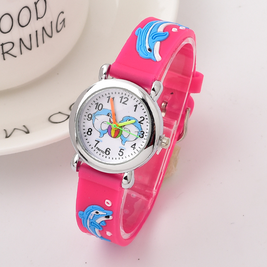 Cute Dolphin Pattern Quartz Cartoon Watch 3D Plastic Tape Primary School Boys Girls Gift Watch Wholesale
