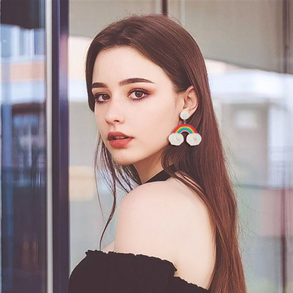 Casual, Outdoor, Shopping Occasion 1 Pair Bohemian Classic Style Rainbow Heart Shape Beaded Seed Bead Drop Earrings