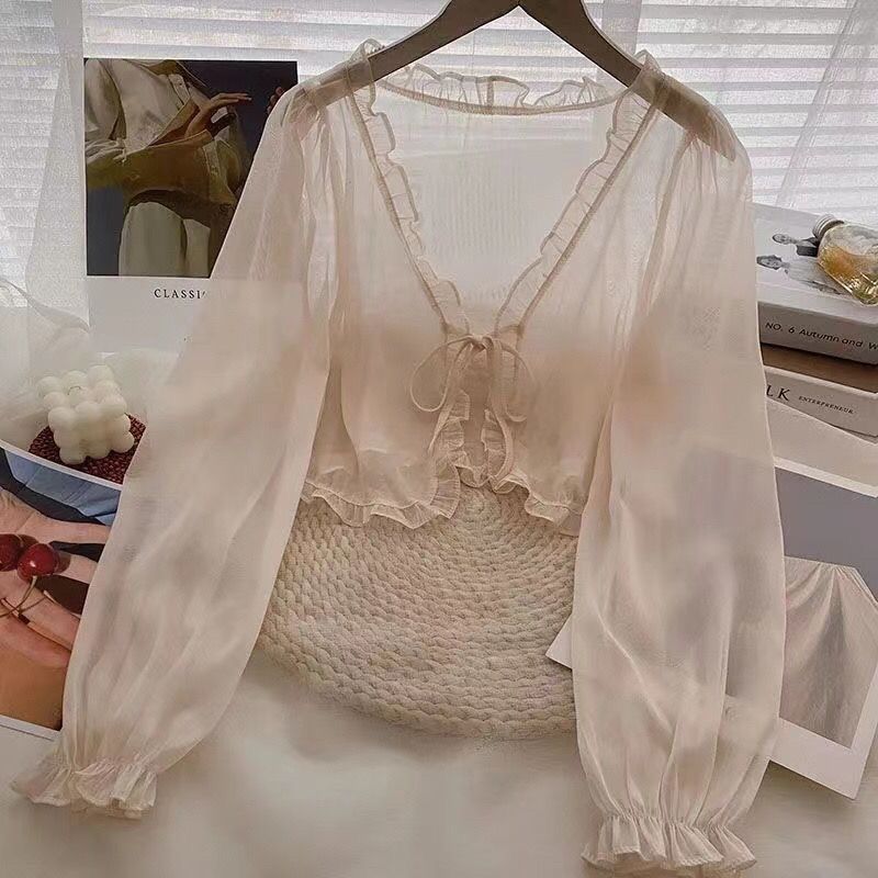 サスペンダースカート付きショール、ブラウス、シフォンカーディガン、女子学生夏用日焼け止め服、スーパーフェアリーショートスタイル|undefined