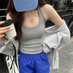 灰色背心女2025新款内搭外穿潮ins修身韩版吊带短袖上衣打底T恤女
