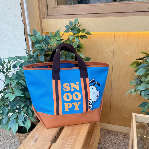 Japanese and Korean new puppy cartoon cute canvas color-blocking printed handbag fashionable large-capacity shoulder crossbody bag