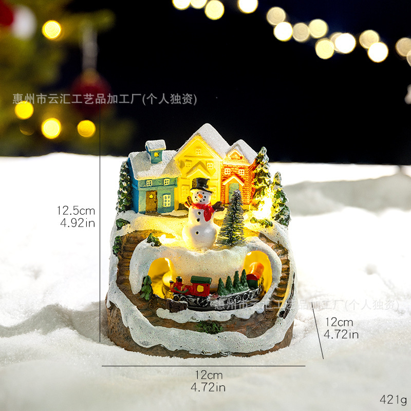 圣诞装饰品发光旋转火车音乐盒圣诞树雪屋桌面摆件圣诞节礼物DIY|undefined