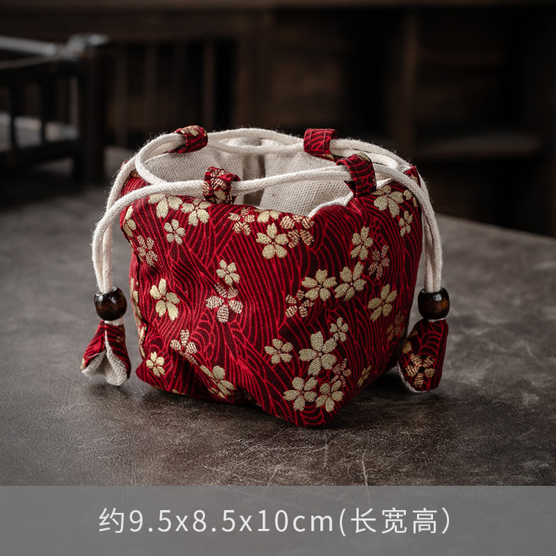 Bolsa de almacenamiento de taza única maestra bolsa de taza maestra taza de té portátil taza de construcción bolsa de tela con cordón de algodón y lino bolsa de tela juego de té