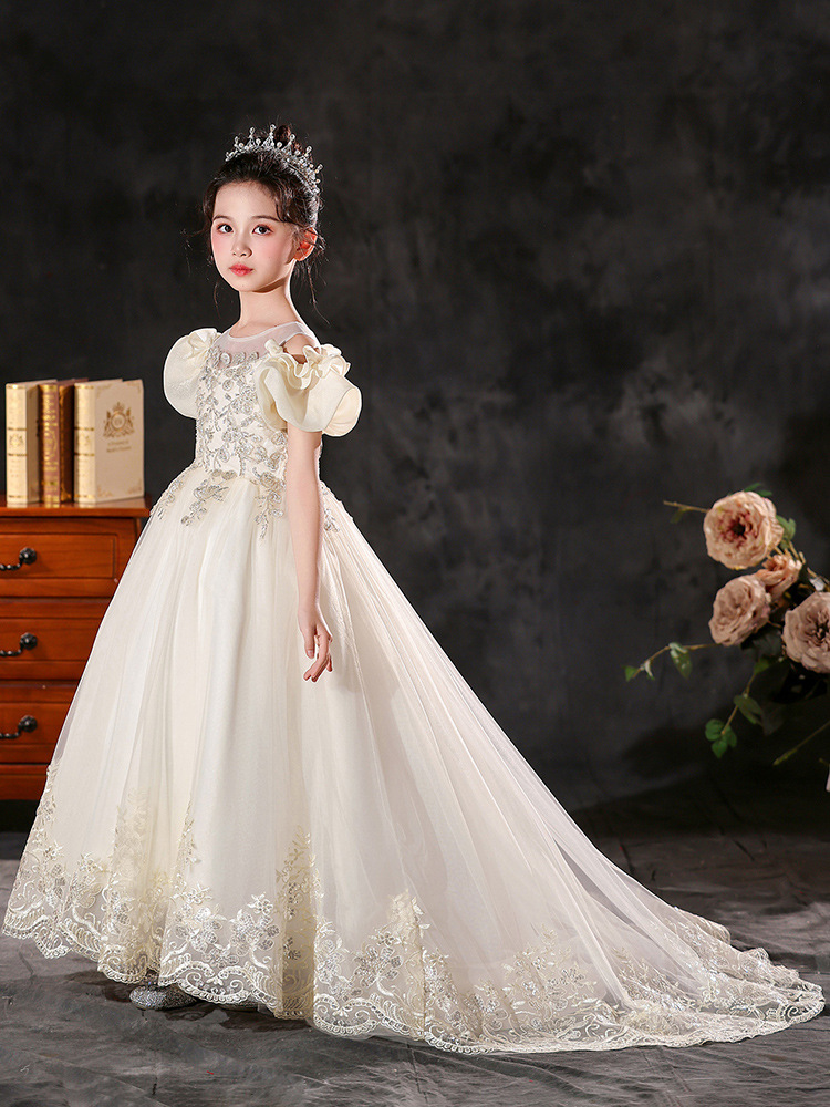 Boda de flores de niña pequeña ceremonia de cumpleaños anfitrión vestido de rendimiento infantil vestido de princesa de cola de alta gama