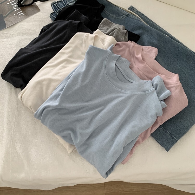 Soft and Flowy Tencel Wool Girlfriend Base Shirt for Women, Autumn and Winter Skin-Friendly Breathable Stand Collar Long Sleeve T-Shirt Inner Layer