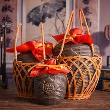 复古陶土陶瓷空酒瓶红布提篮123510斤酒罐酒壶酒坛源头酒瓶空酒罐