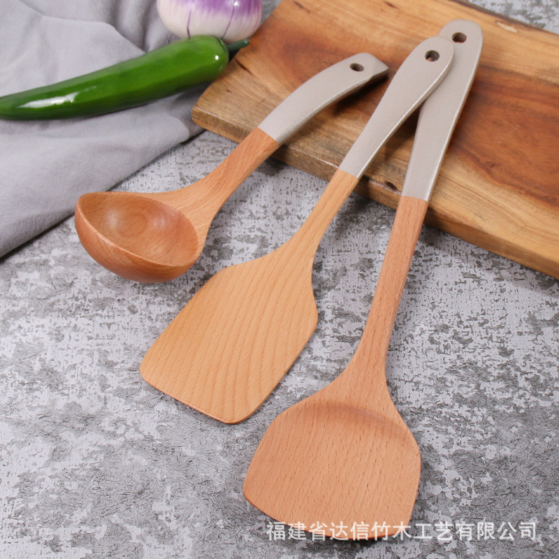 Espátula de madera olla antiadherente espátula especial de madera mango largo pala de cocina al por mayor hogar de madera utensilios de cocina traje letras generación