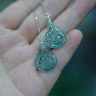 New Chinoiserie Natural A-Grade High Ice Jade Earrings Blue Water Old Material Cut Out Ear Wire Versatile 925 Silver Deer Earrings