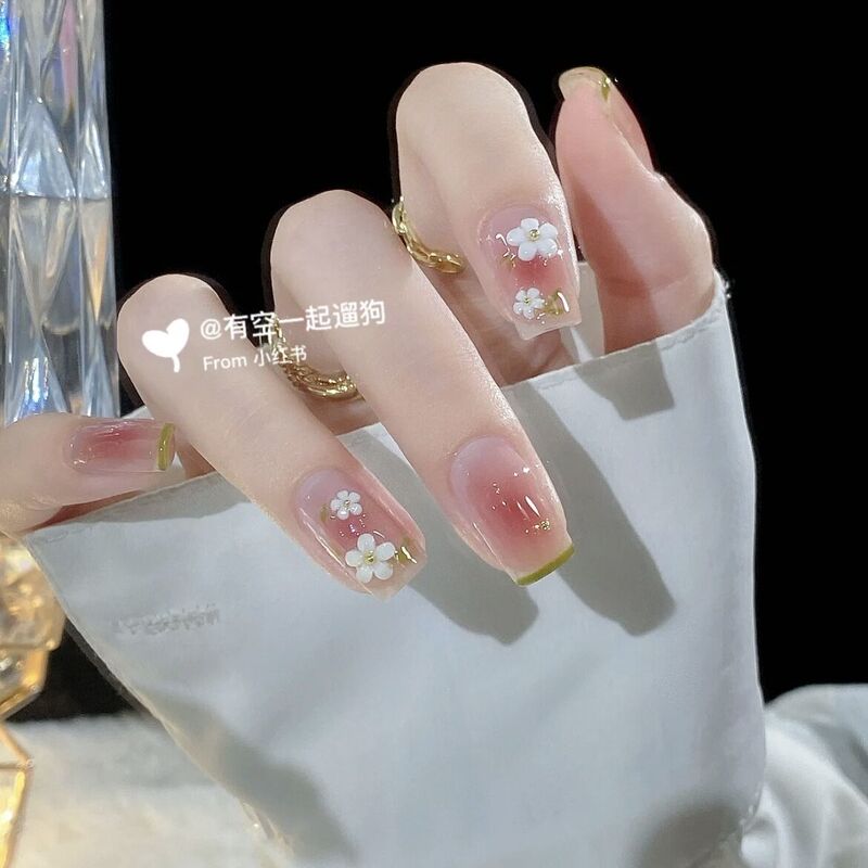 Purely Handmade Phototherapy Wearable Nails, Spring Blossoms Nail Art Wholesale Finished Products, Reusable Nail Patches, Long-Lasting Springtime