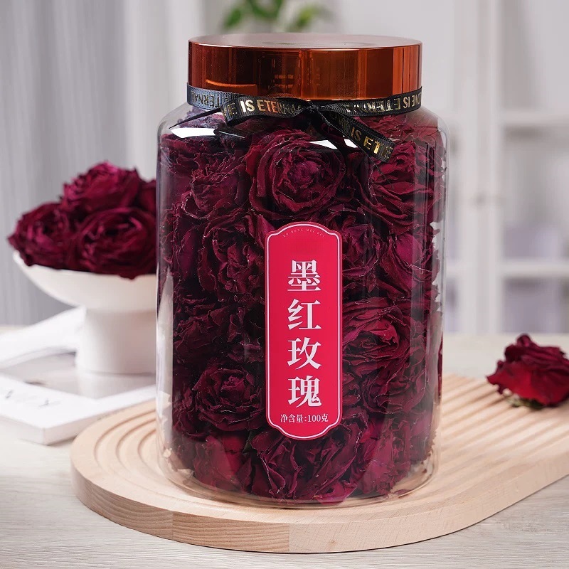 Yunnan Freeze Dried Dark Red Rose Flower Tea Dried Rose Buds One Bloom Per Cup 100g overview