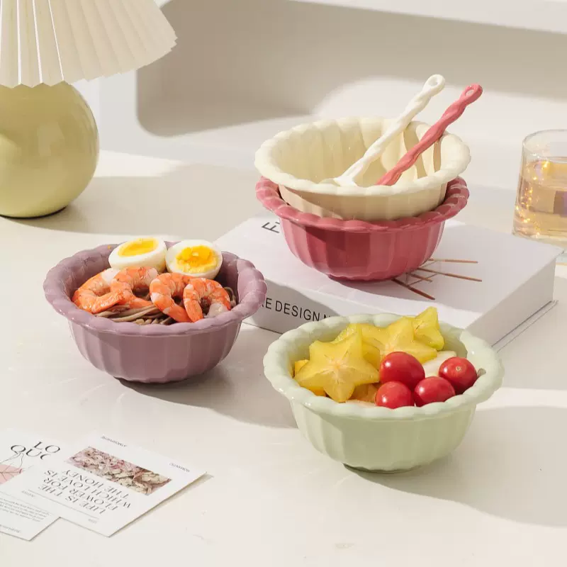 ins风云朵甜品碗陶瓷餐具纯色奶油风饭碗水果盘家用高颜值沙拉碗