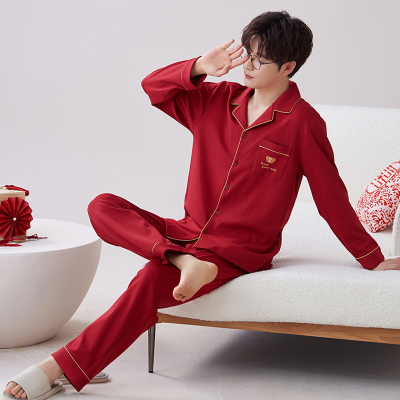 Pijamas hombres primavera y otoño algodón manga larga rojo brillante año animal algodón fino otoño primavera y verano ropa para el hogar